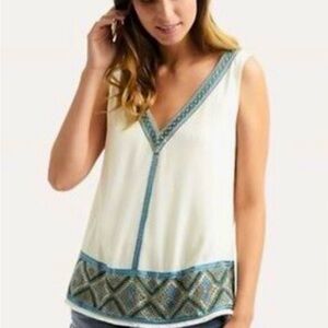 Ella Moss Embroidered Boho Tank S Cream Fringe Hem Festival Top